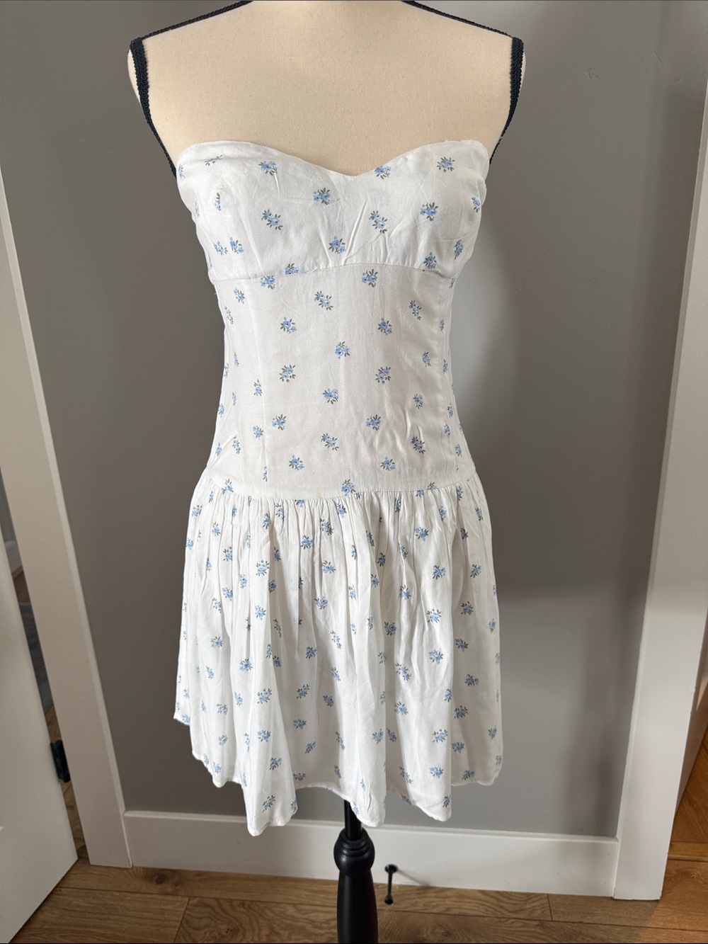Princess Poly Mini Dress in White with Blue Floral